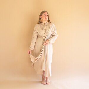 NWT Linen Blend Button Front Tie Dress – Oatmeal | Boutique One Size Fits Most